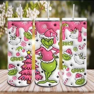 Pink Grinch 3D image tumbler cup